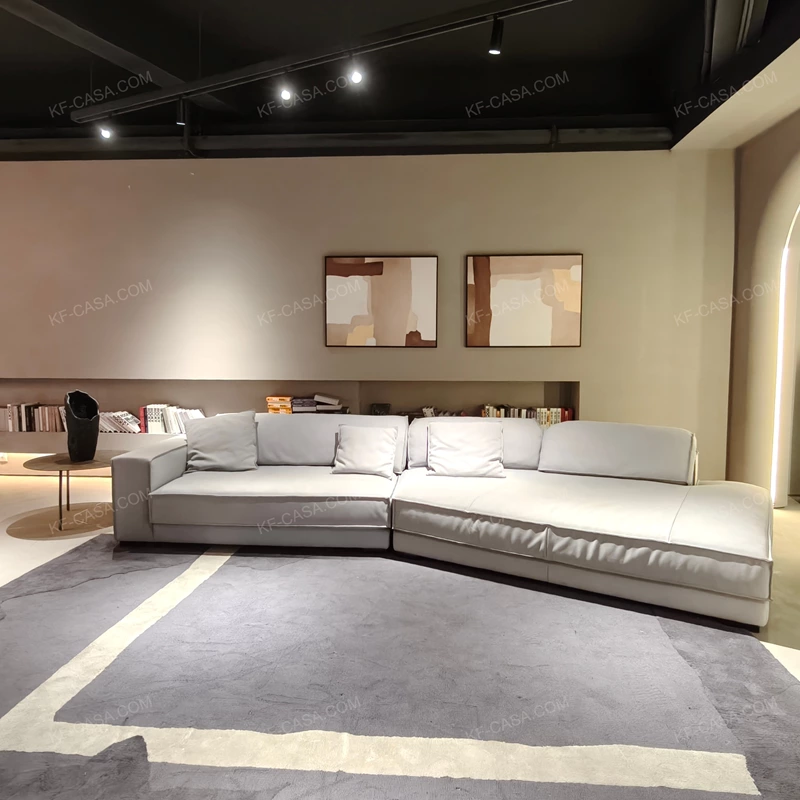 Asymmetrical Curved Corner Lounge Sofa with Premium Matte Leather Upholstery